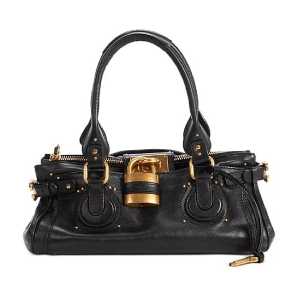 New & Authentic Chole Paddington Leather Shoulder Bag (Black)